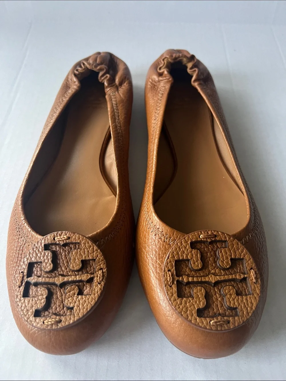 Tory Burch Minnie Travel Ballet Flats brown pebbled leather | Sz 9.5